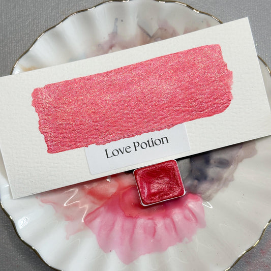 Love Potion Watercolor | Cherry Red Shimmer Paint | Handmade Metallic Half Pan Quarter Pan | Romantic Accent Paint