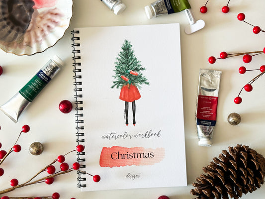 Watercolor Holiday Workbook for Beginners - DIY Paintable Holiday Sketchbook