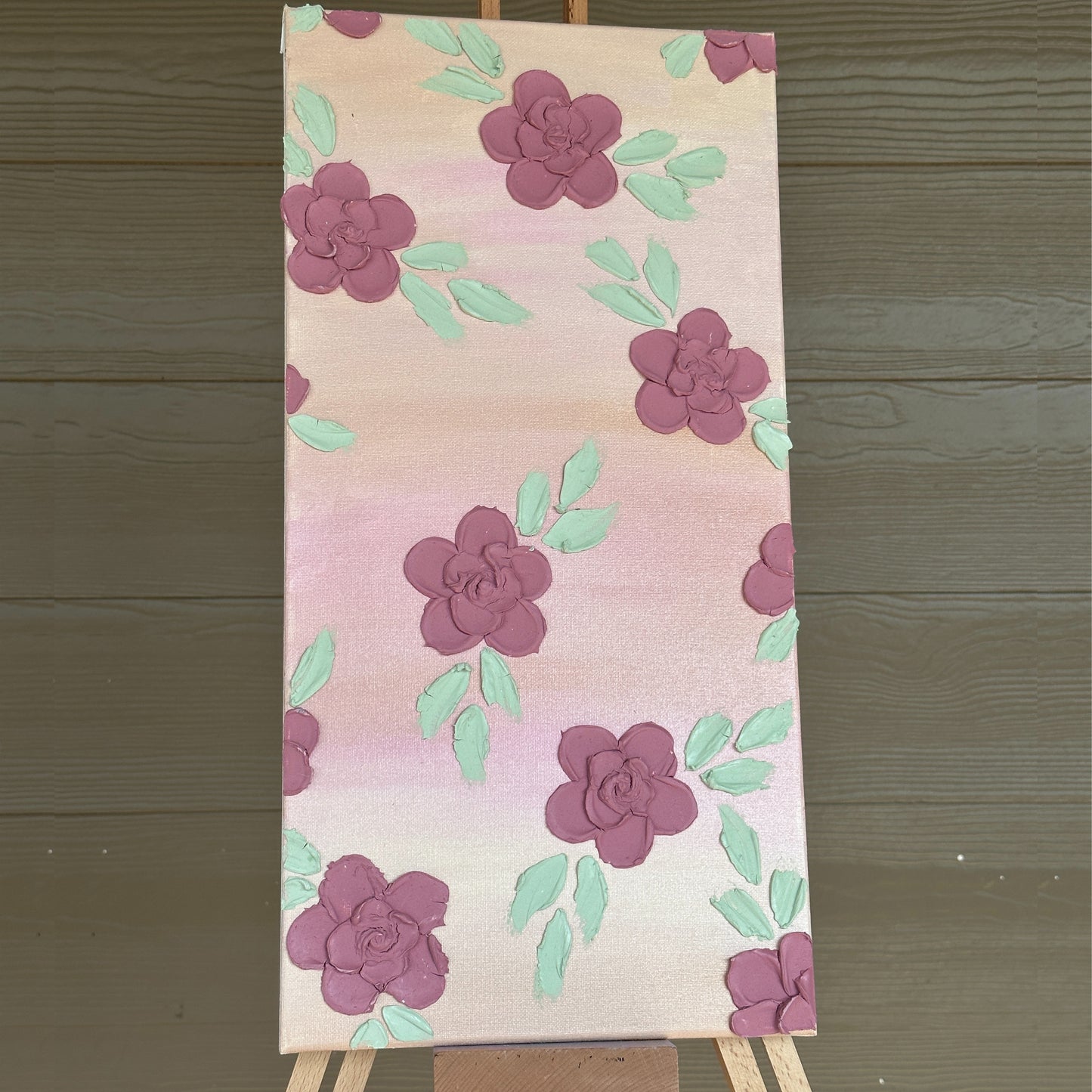 3D Texture Mauve Roses on Pinky Beige 10"x20"