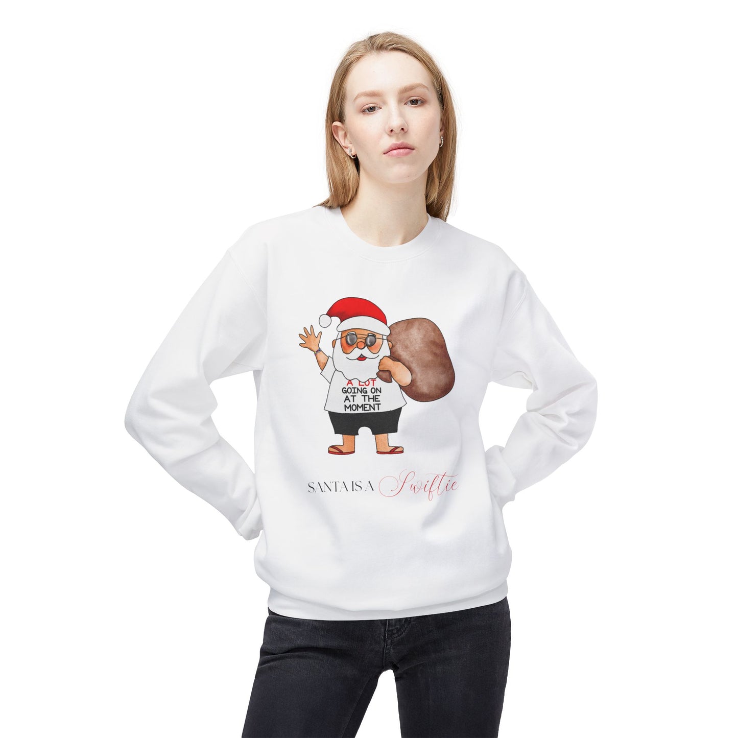 Santa A Lot Going On Red Eras Holiday Illustration Unisex Midweight Softstyle Fleece Crewneck Sweatshirt