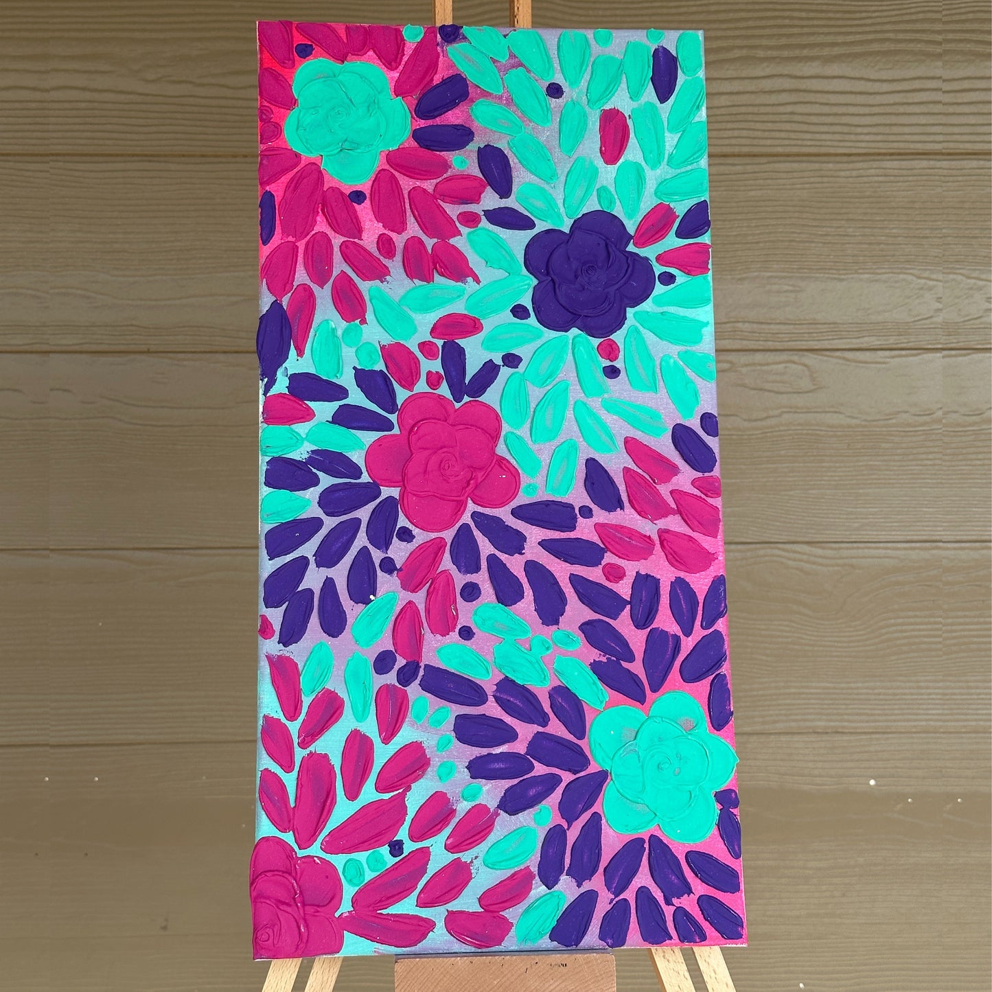 3D Texture Multicolor Roses on Pink, Purple, and Teal 10"x20"
