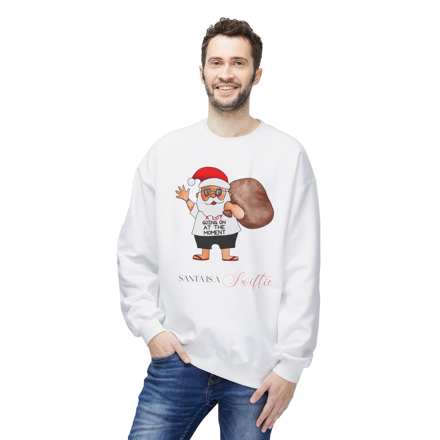 Santa A Lot Going On Red Eras Holiday Illustration Unisex Midweight Softstyle Fleece Crewneck Sweatshirt