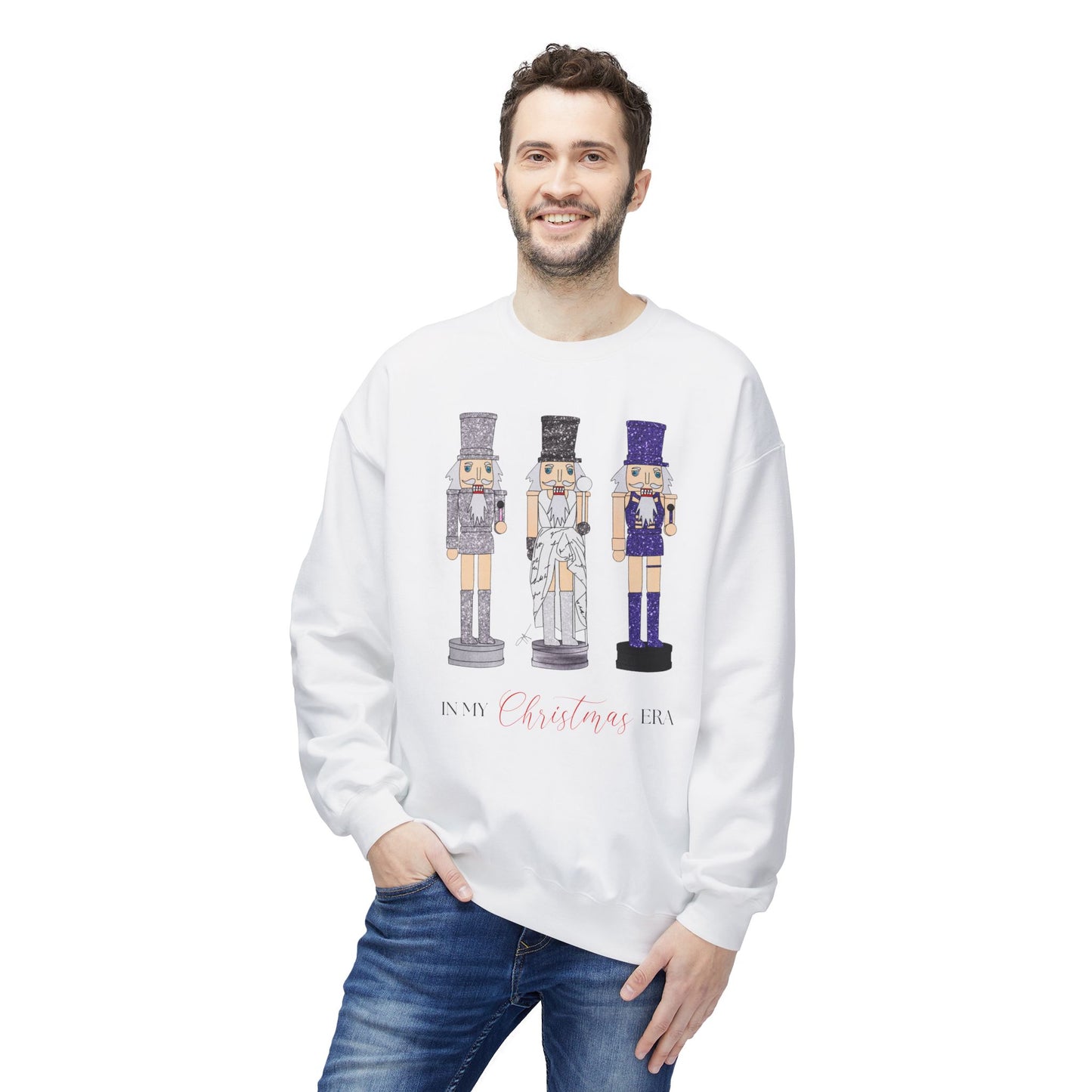 In My Christmas Era Holiday Nutcracker Illustration Unisex Midweight Softstyle Fleece Crewneck Sweatshirt