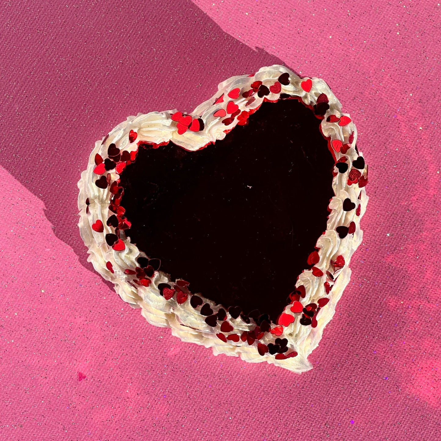 3D Painted Cake - Heart Box Red Metallic With Pearl "Frosting" and Red Heart Glitter