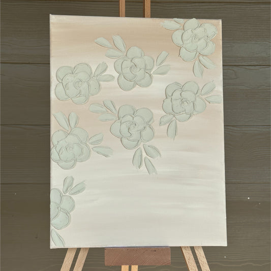 3D Texture Cream Roses on Creamy Beige 12"x16"