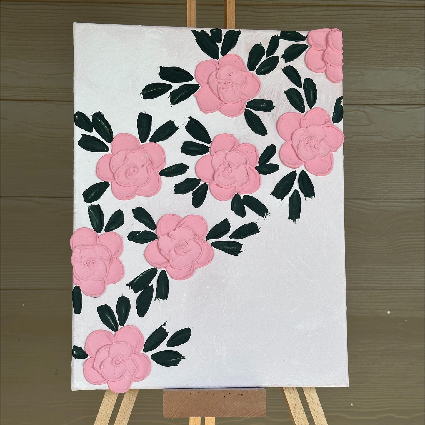 3D Texture Pink Roses on Light Pink 12"x16"