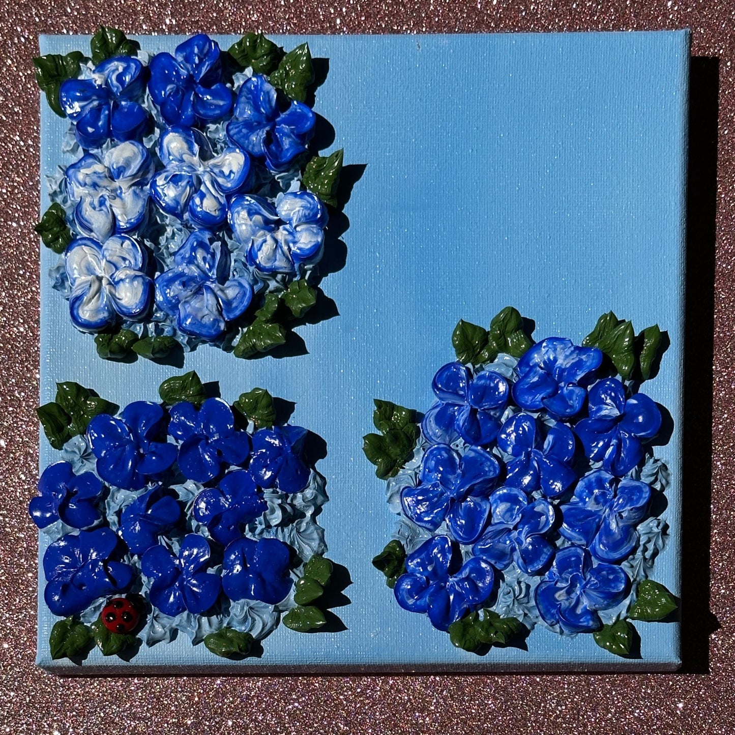 3D Blue Hydrangeas on Blue Canvas 8"x8"