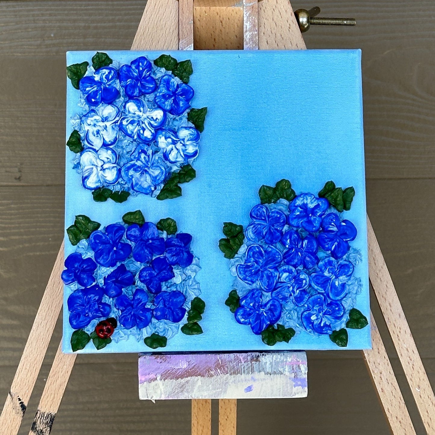 3D Blue Hydrangeas on Blue Canvas 8"x8"
