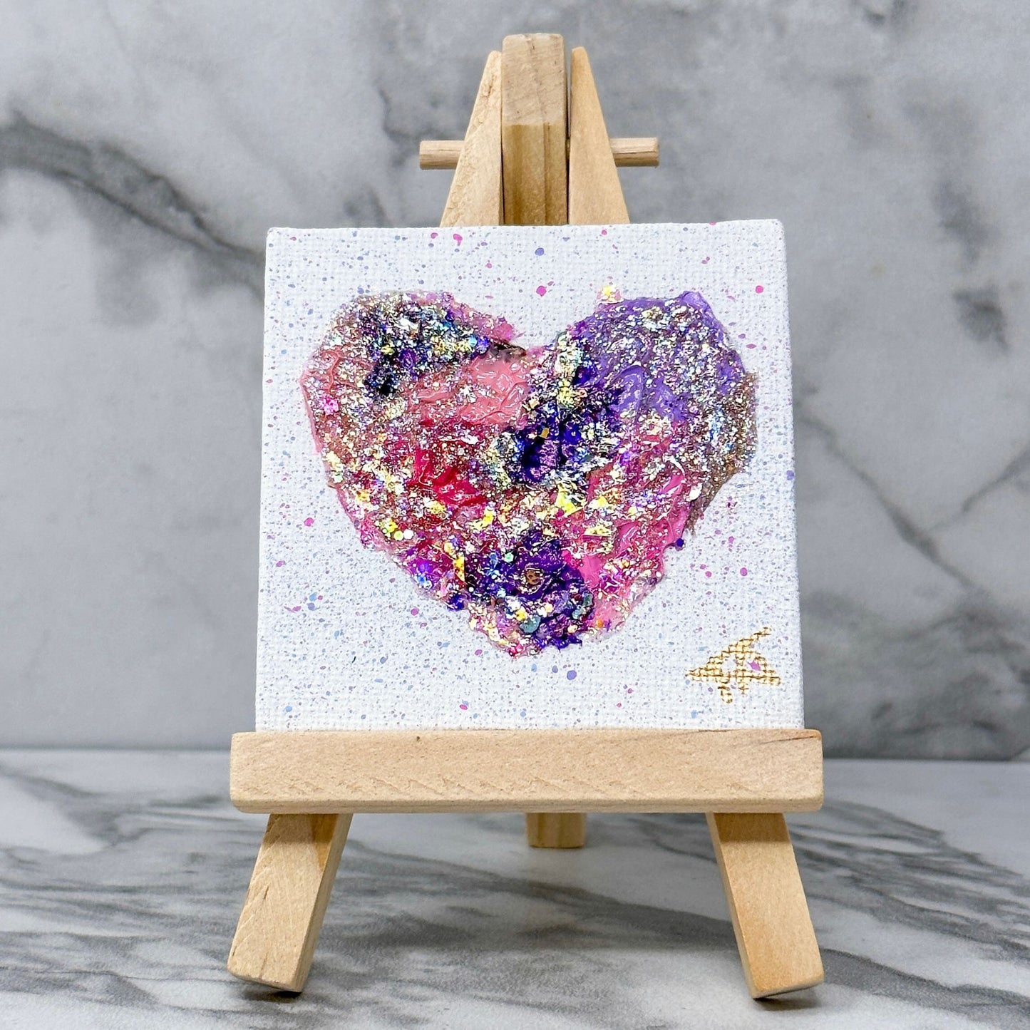 3d Acrylic Paint Confetti Heart Canvas Mini 2.5"x2.5"