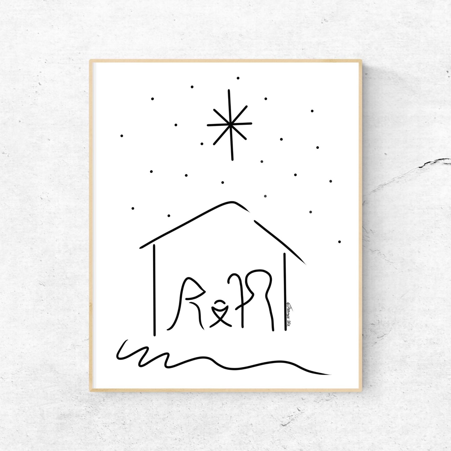 Minimalist Black And White Nativity Christmas Art Print