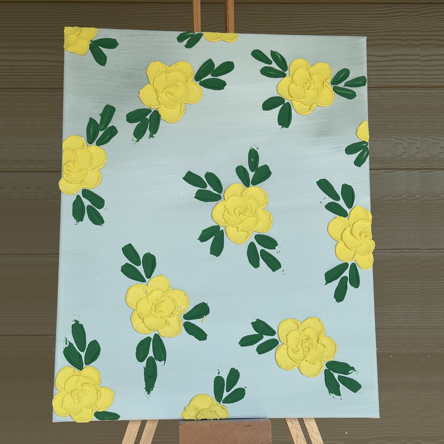 3D Texture Light Yellow Roses on Gray 16"x20"