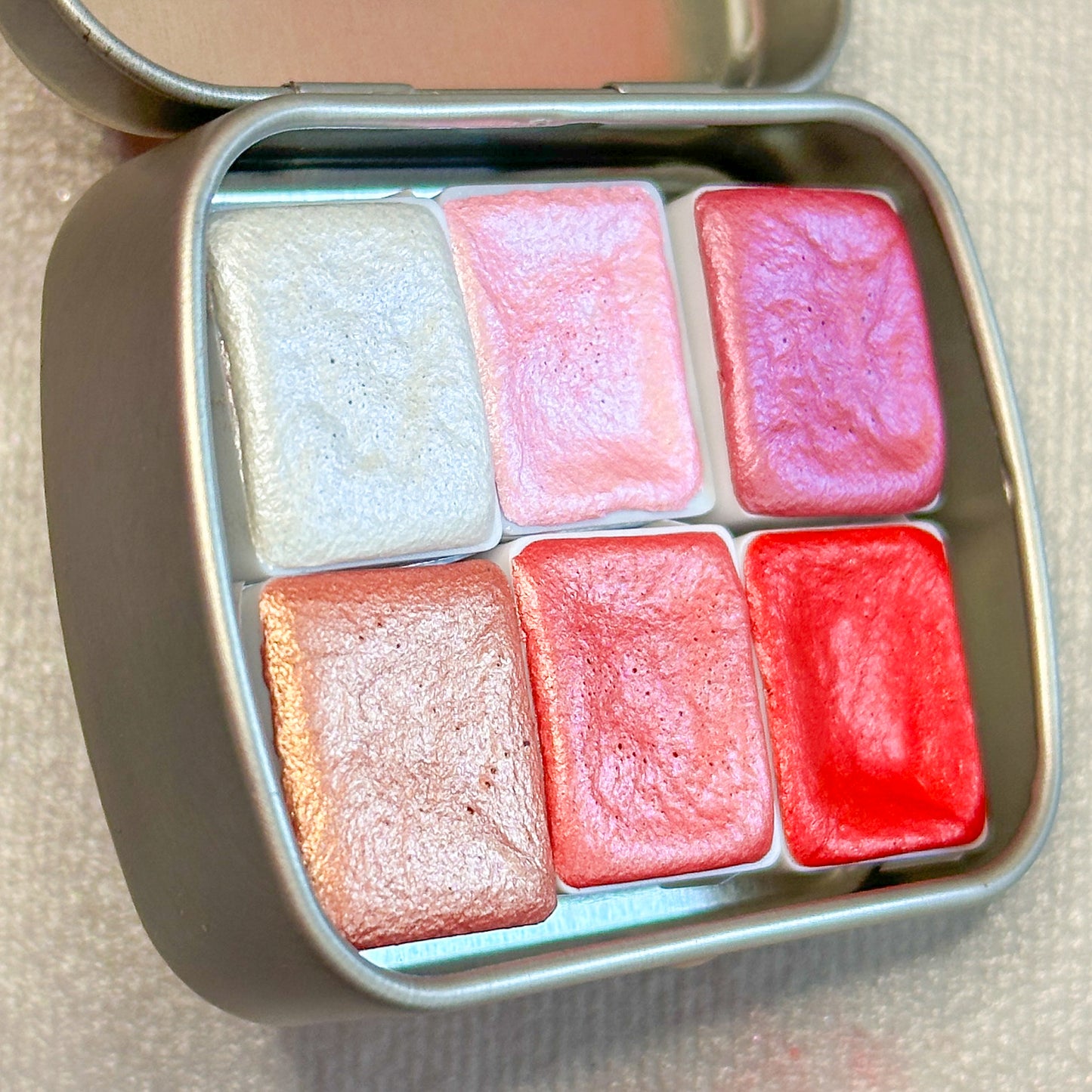 Sweetheart Shimmers Valentine's Day Watercolor Set | Romantic Handmade Shimmer Paints Half Pan Quarter Pan | Pastel Accent Palette