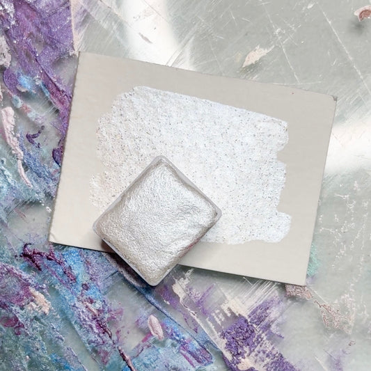 Diamond Frost Watercolor | Frosty White Shimmer Paint | Handmade Half Pan Quarter Pan Artist Pigment Paints