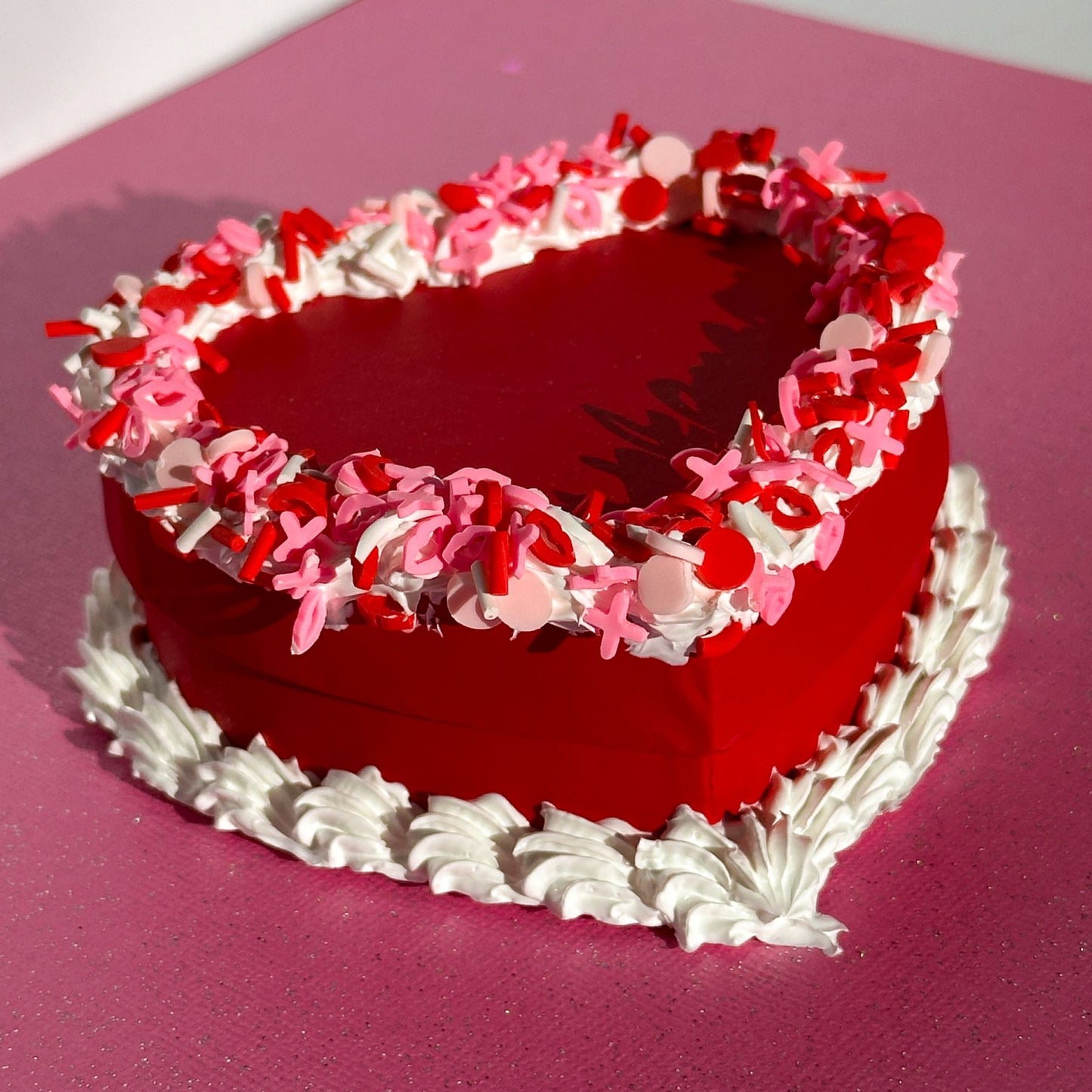 3D Painted Cake - Heart Box Red With Valentine's Day Sprinkles