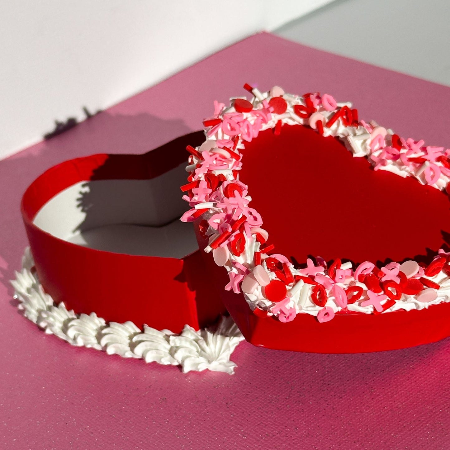 3D Painted Cake - Heart Box Red With Valentine's Day Sprinkles