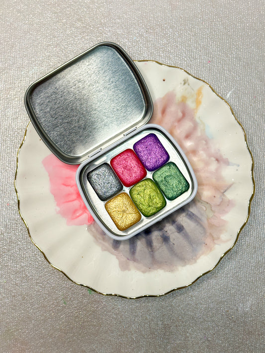 Floral Watercolor Set | Flower Handmade Glitter Half Pans For Artists