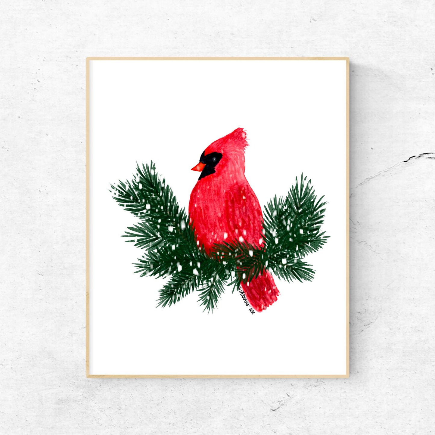 Watercolor Cardinal Painting Winter Art Print