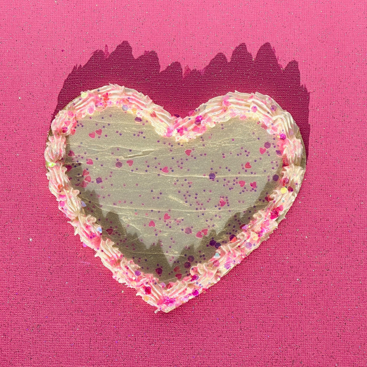 3D Painted Cookie - Heart  With Pearl "Frosting" and Pink Glitter
