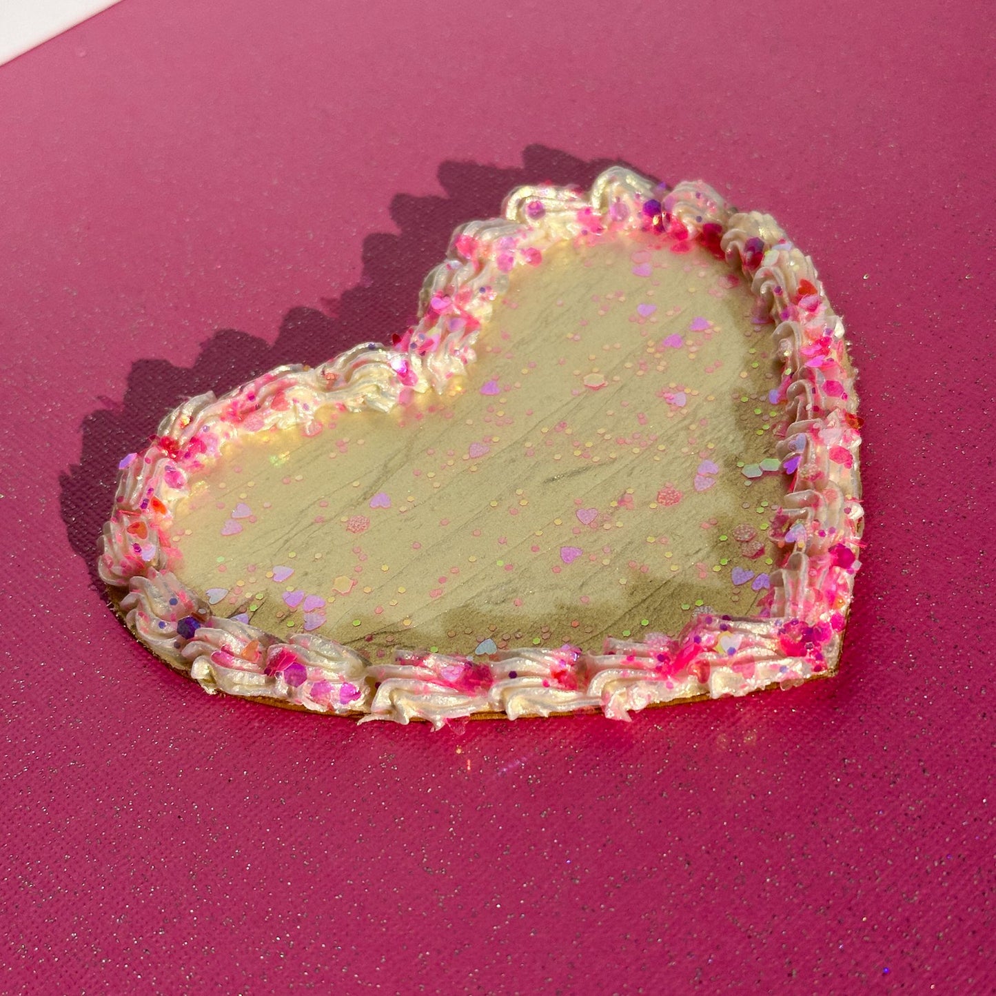 3D Painted Cookie - Heart  With Pearl "Frosting" and Pink Glitter