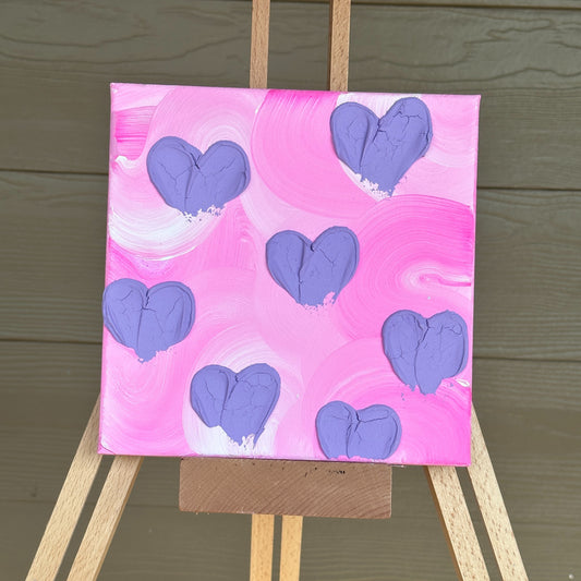 3D Texture Light Purple Hearts on Pink 8"x8"