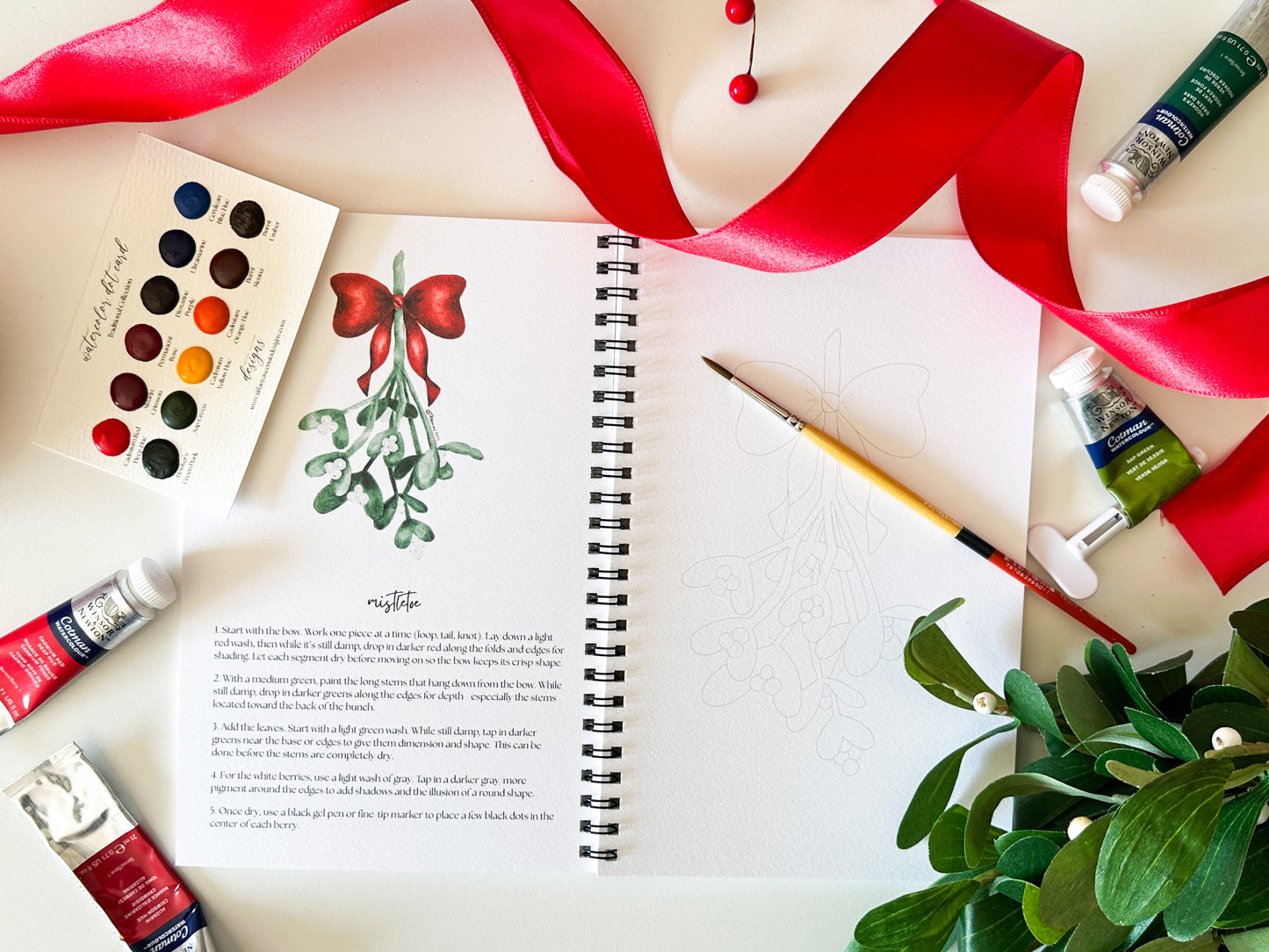 Watercolor Holiday Workbook for Beginners - DIY Paintable Holiday Sketchbook