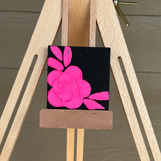 3D Texture Hot Pink Rose on Black 4"x4"