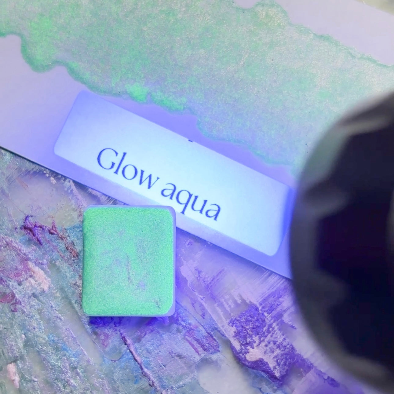 Glow Aqua Watercolor | Glow-in-the-Dark Satin Paint | Handmade Half Pan Quarter Pan Artist Pigment Paints