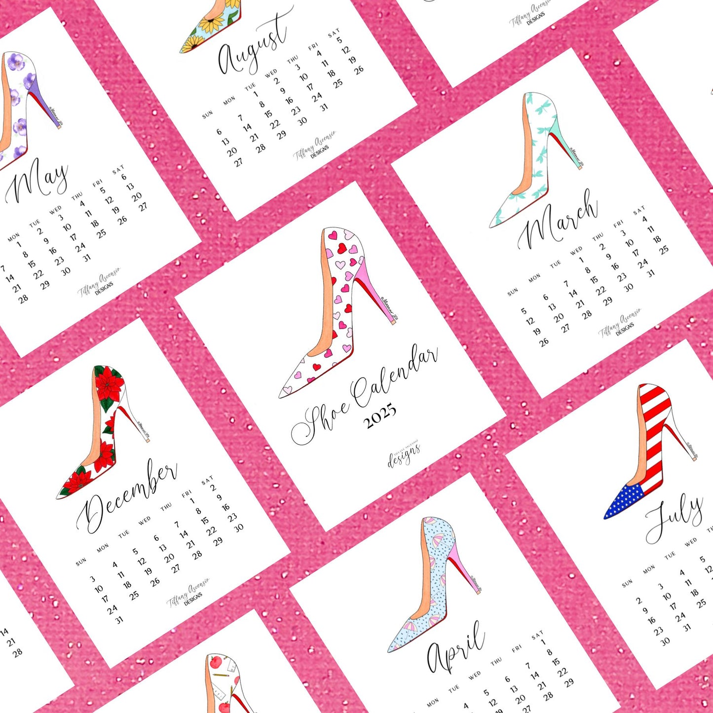 2025 Shoe Calendar | Hand-Drawn Shoes Fashion Illustration | Fashion Desk Calendar | A2 5.25x5.5