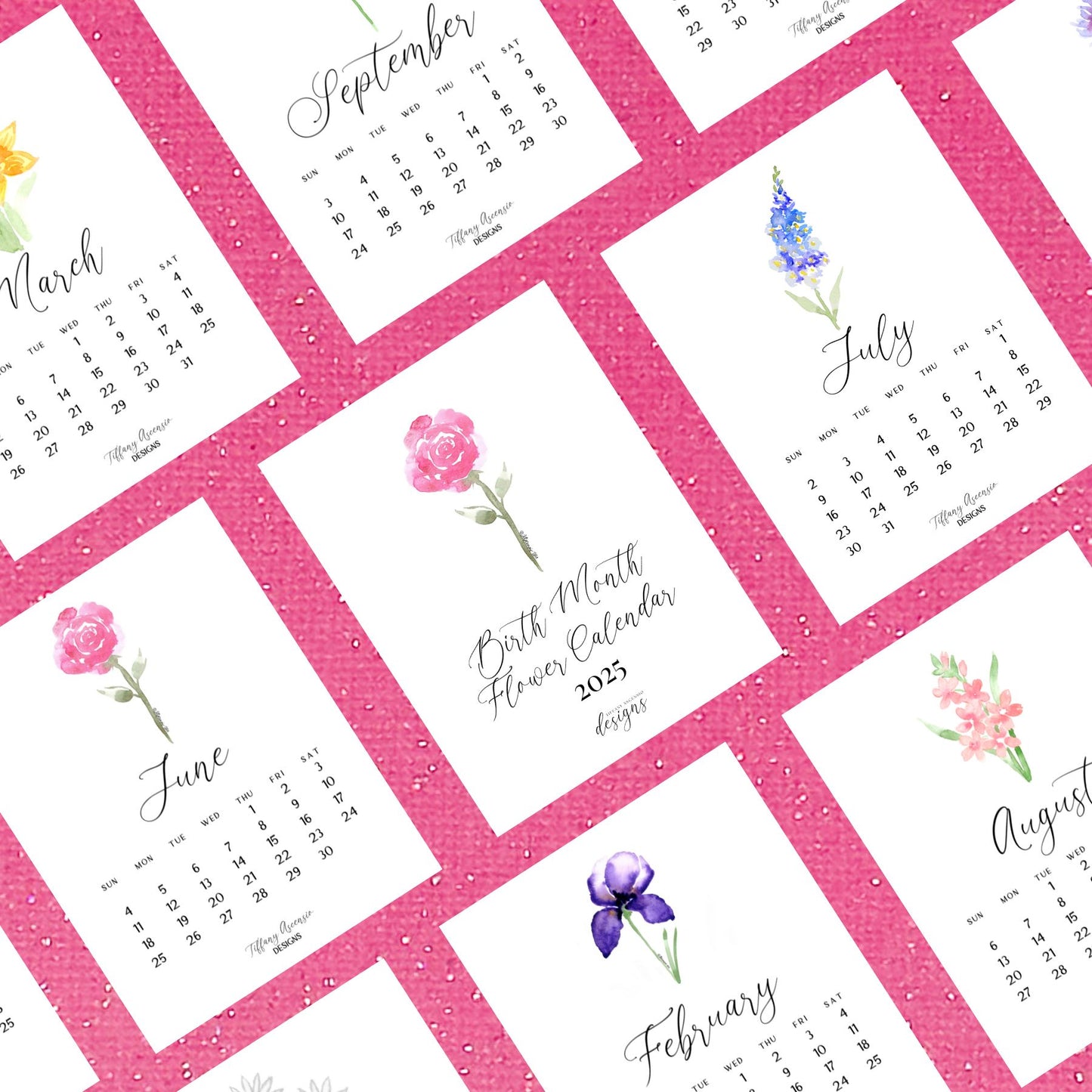 2025 Birth Month Flower Calendar | Watercolor Birth Flowers | Floral Desk Calendar | A2