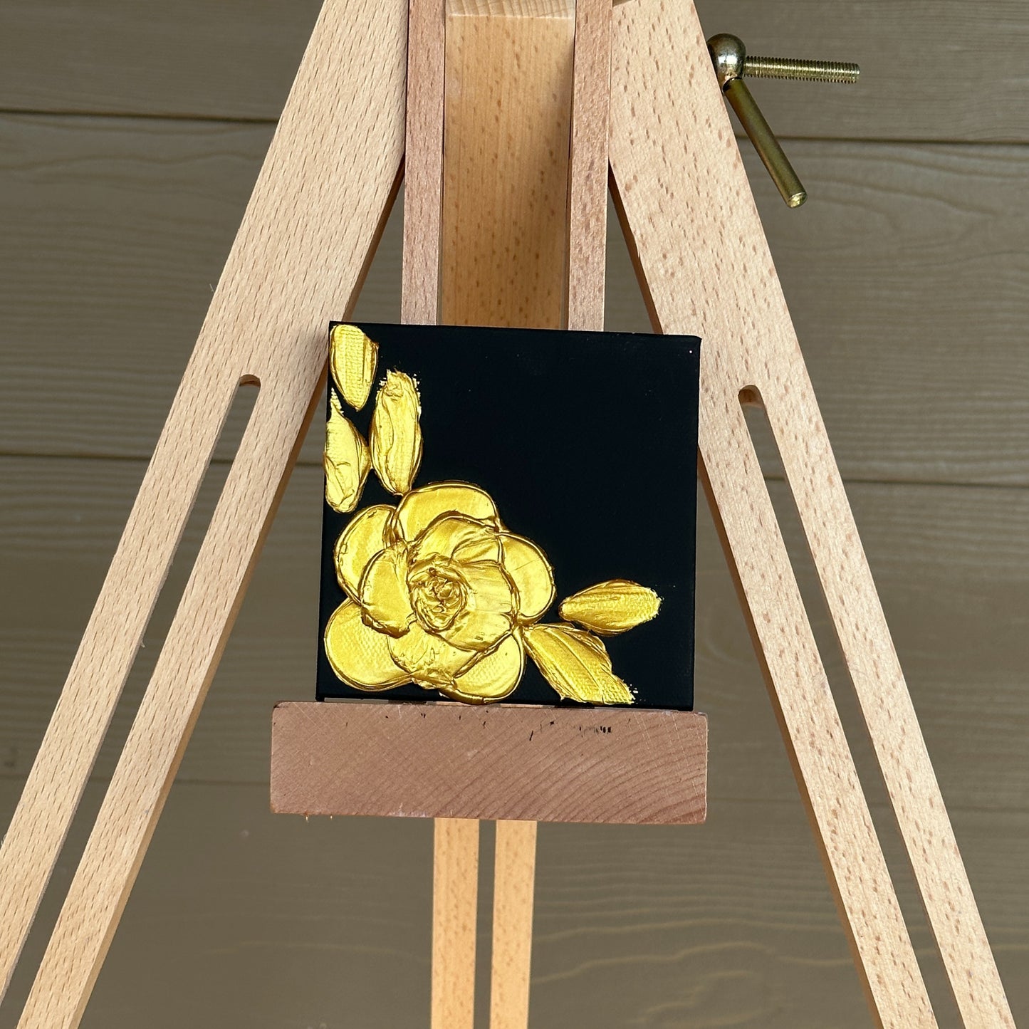 3D Texture Gold Pearl Rose on Black 4"x4"