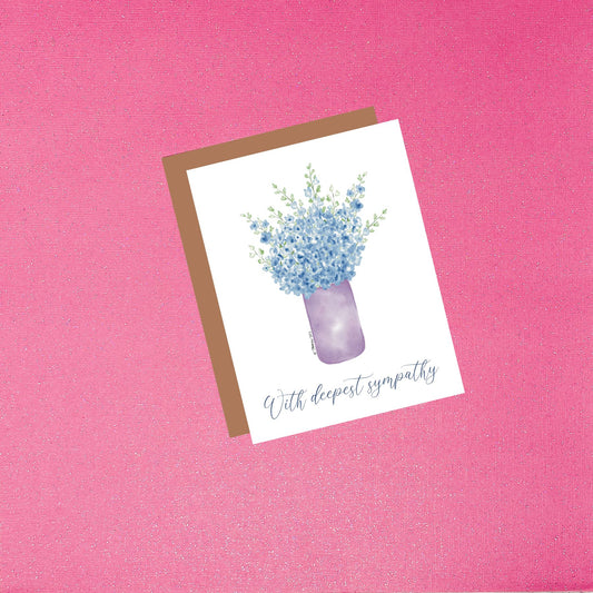 With Deepest Sympathy Delphinium Floral Watercolor Greeting Card