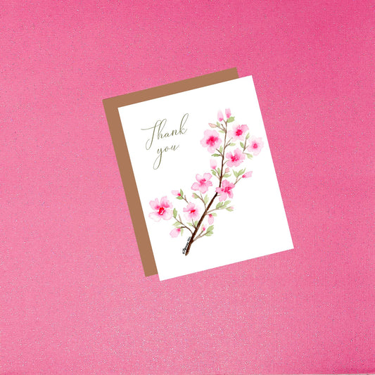 Thank You Cherry Blossom Flower Watercolor Greeting Card