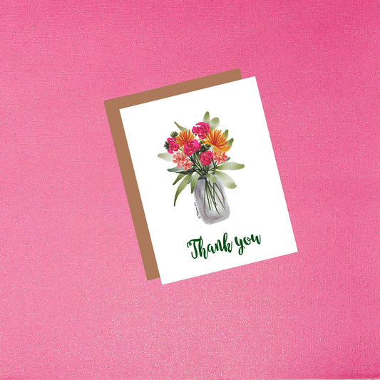 Thank You Floral Bouquet Watercolor Greeting Card