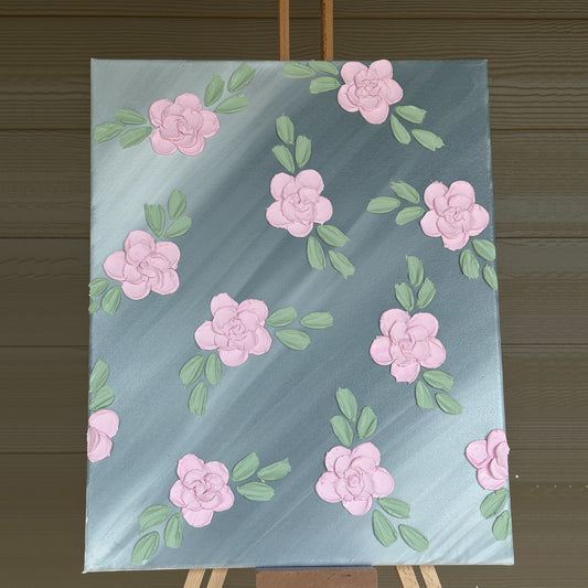 3D Texture Light Pink Roses on Gray 16"x20"