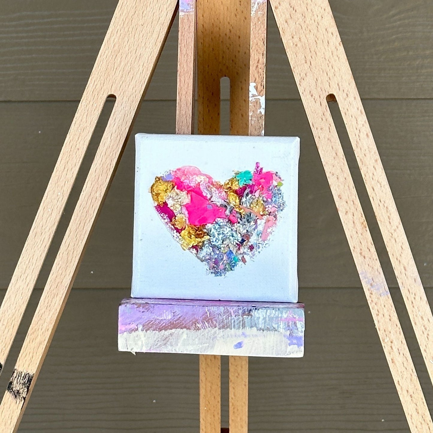 3d Acrylic Paint Confetti Heart Canvas 4"x4"