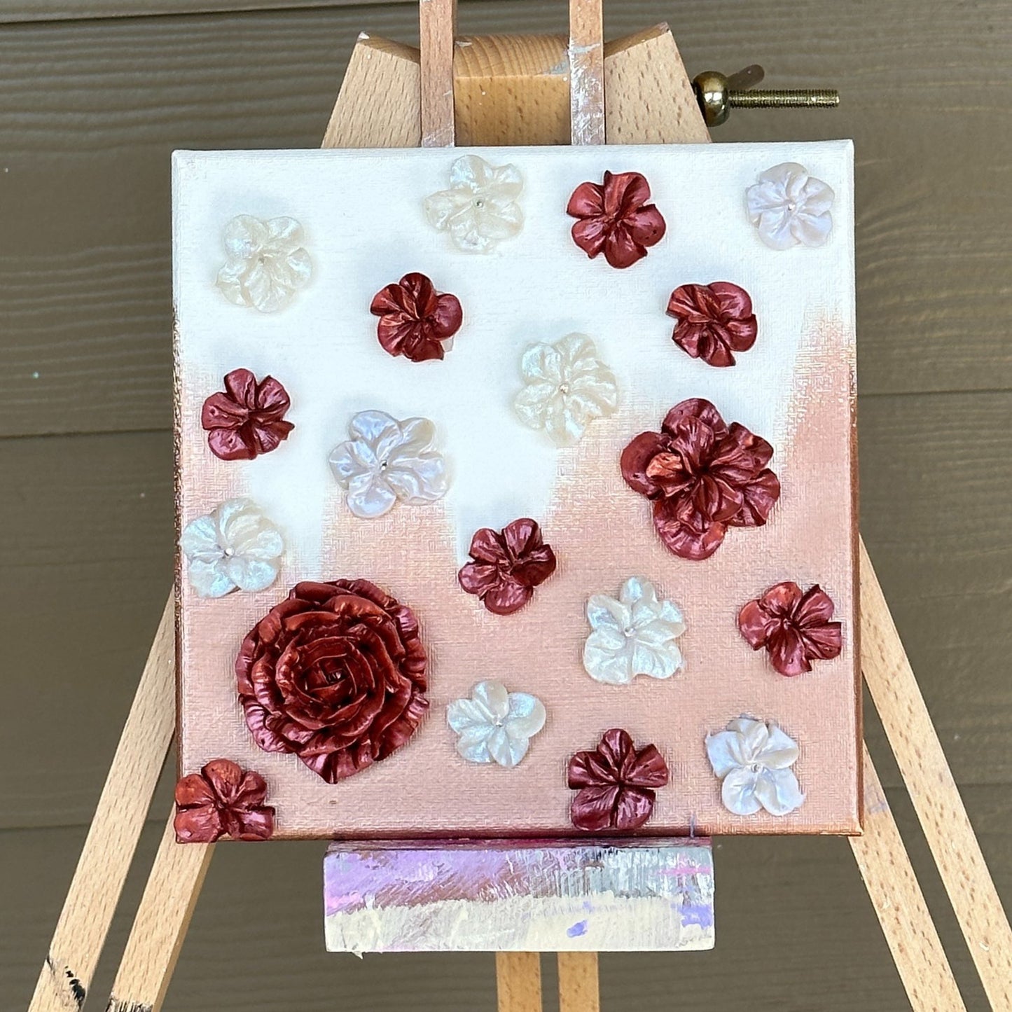 3D Rose Gold and White Flowers on Rose Gold and White background 8"x8"