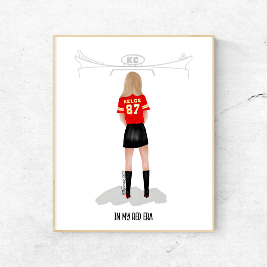Tayvis Arrowhead Fashion Illustration - In My Red Era - Kansas City - Chiefs - Chiefs Jersey - Kelce Jersey - Kelce Era - Fashion Illustration - Football Art Decor