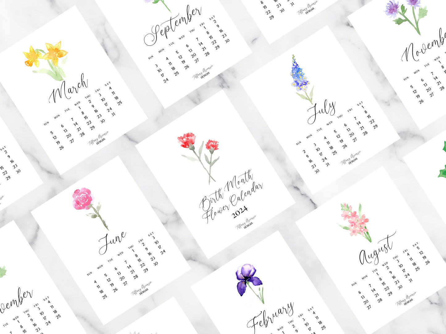 2024 Birth Month Flower Monthly Desk Calendar 4.25x5.5