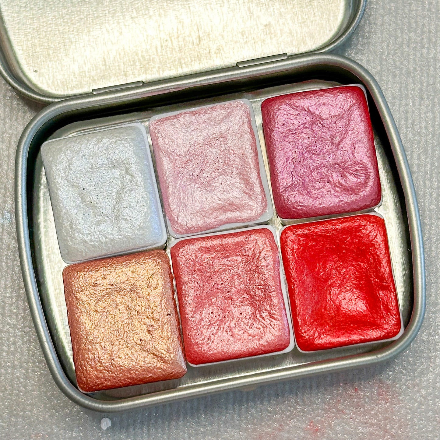 Sweetheart Shimmers Valentine's Day Watercolor Set | Romantic Handmade Shimmer Paints Half Pan Quarter Pan | Pastel Accent Palette