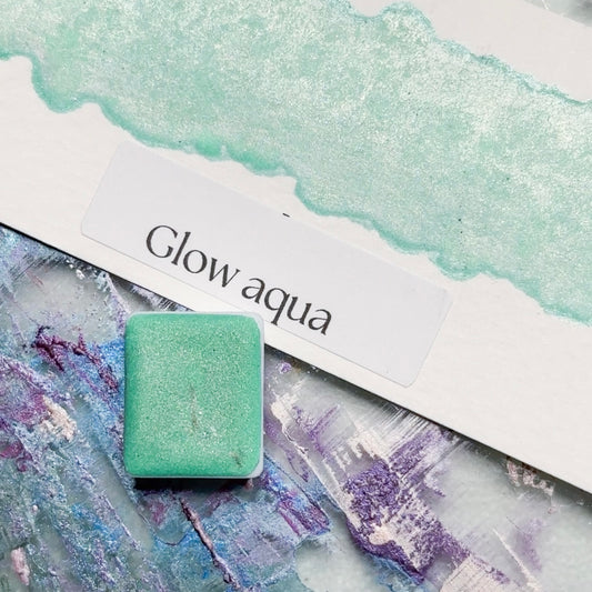 Glow Aqua Watercolor | Glow-in-the-Dark Satin Paint | Handmade Half Pan Quarter Pan Artist Pigment Paints