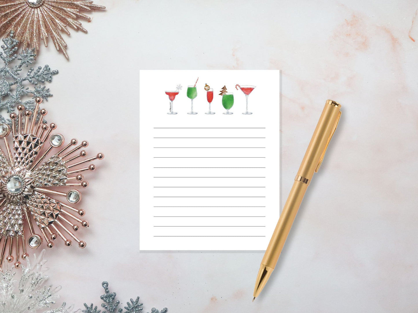 Christmas Cocktails Tear Off Notepad 4.25x5.5