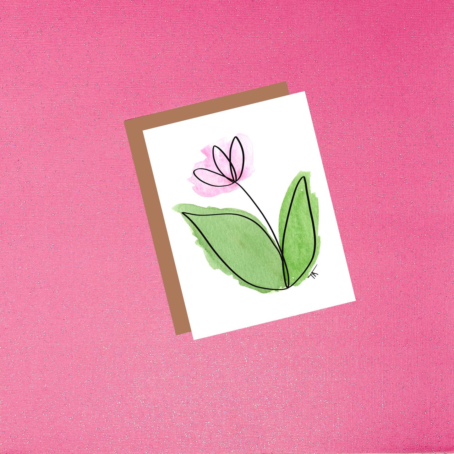 Abstract Tulip Outline Watercolor Greeting Card