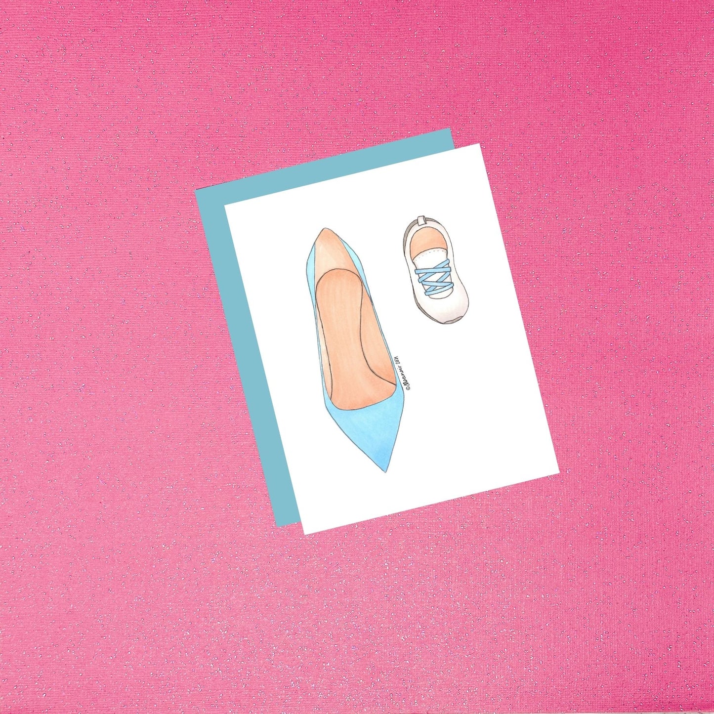Boy Mom Fashion Illustration Card - Blue Mommy And Me High Heel And Baby Shoes