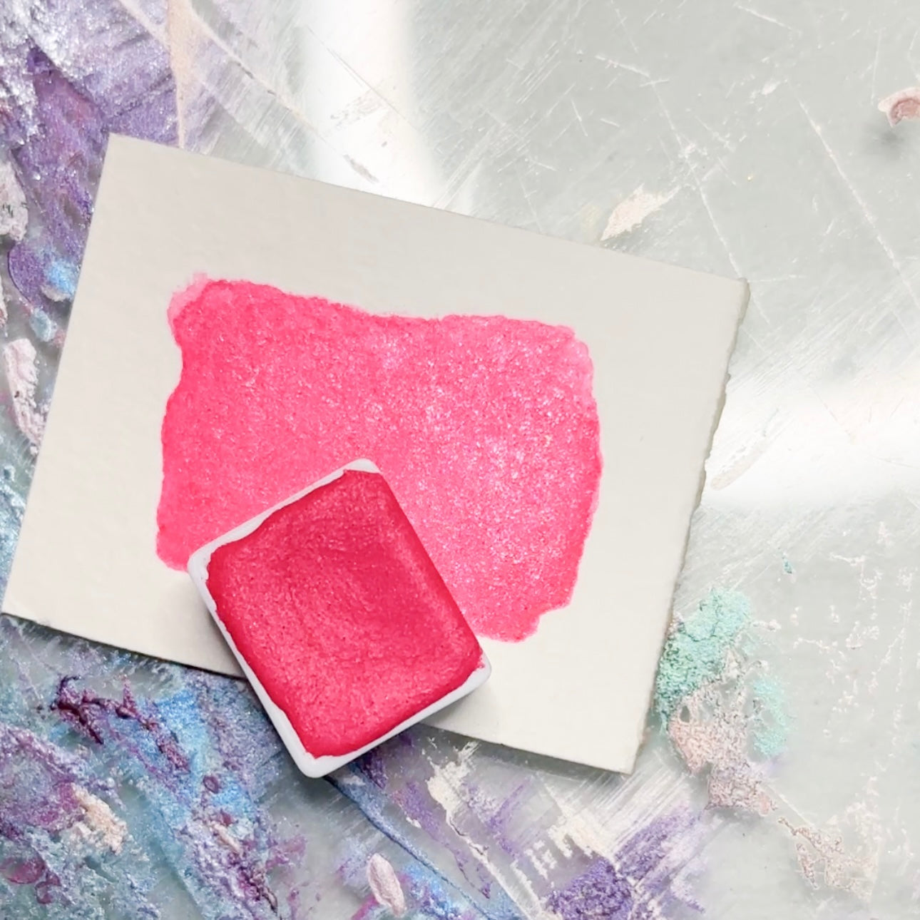 Hot Gossip Watercolor | Bold Hot Pink Shimmer Paint | Handmade Half Pan Quarter Pan Artist Pigment Paints