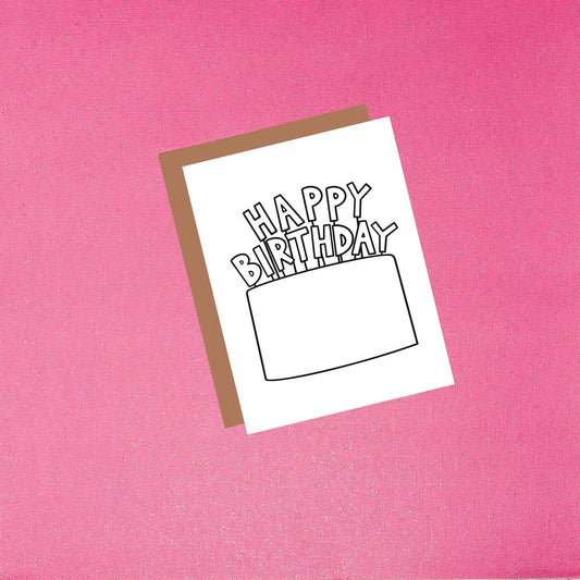 Coloring Card - Color Your Own Happy Birthday Cake