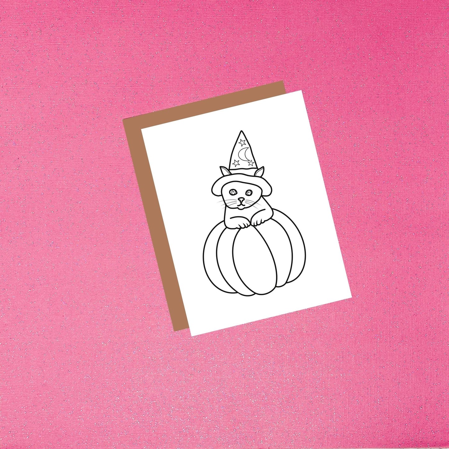 Coloring Card - Color Your Own Wizard Cat In Pumpkin