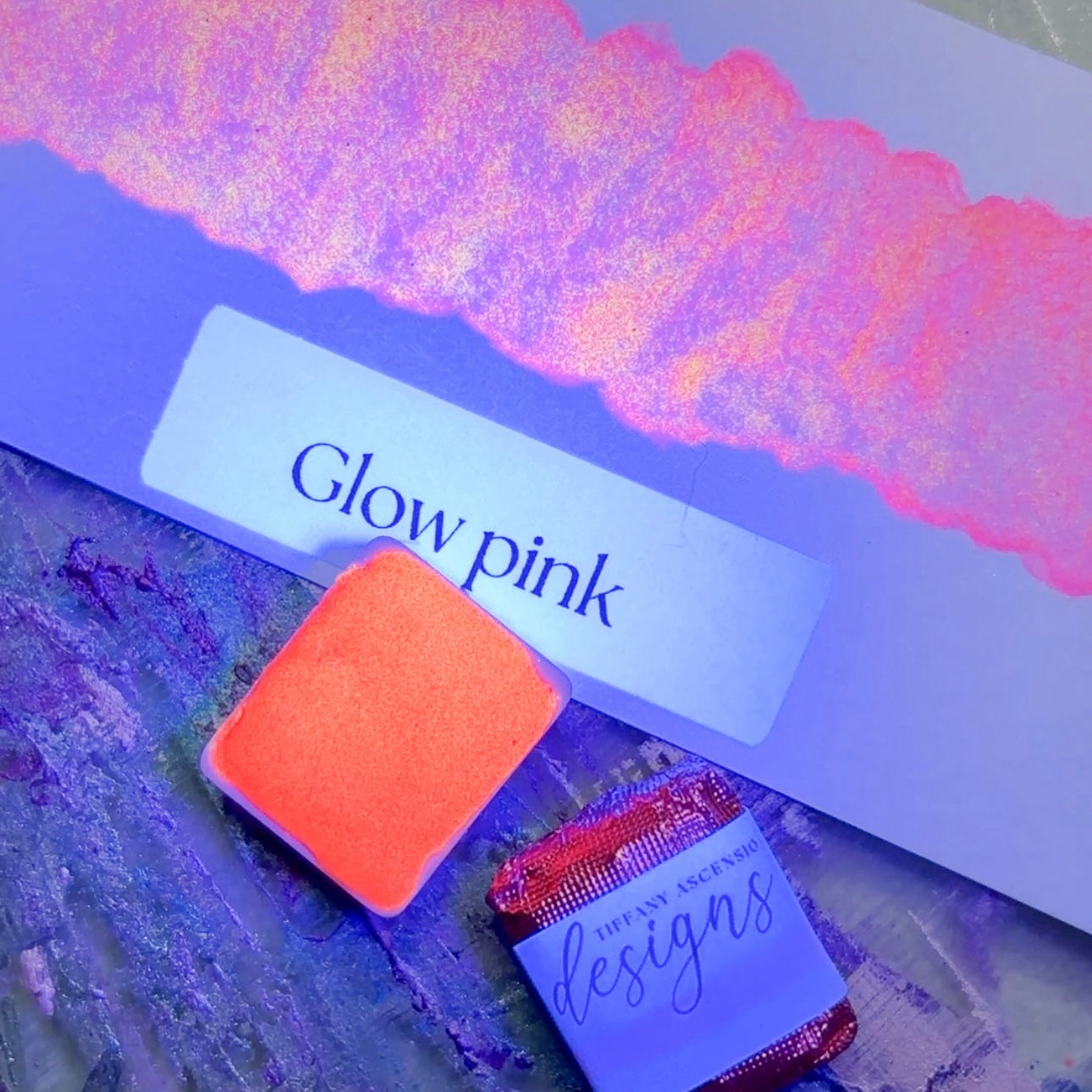 Glow Pink Watercolor | Glow-in-the-Dark Satin Paint | Handmade Half Pan Quarter Pan Artist Pigment Paints