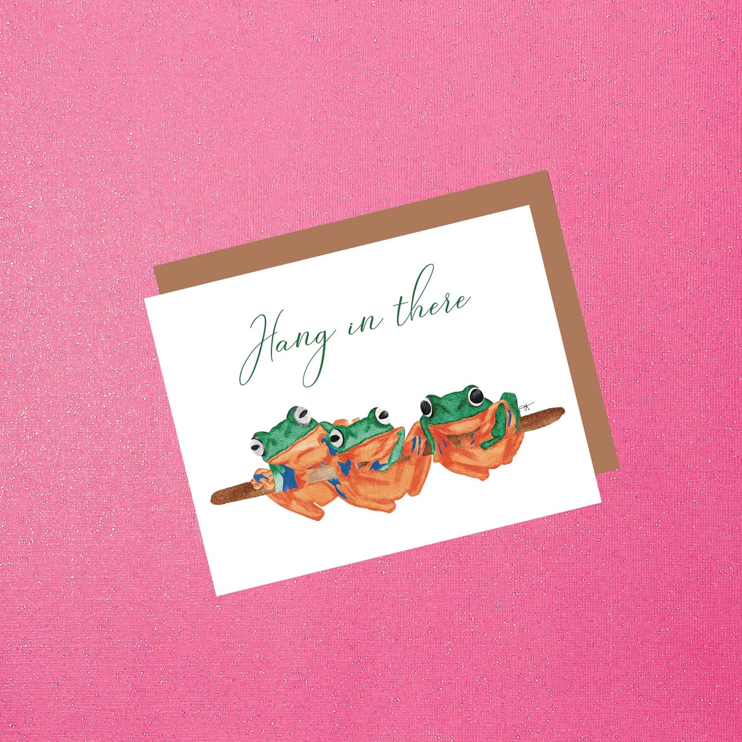 Frogs - Hang In There Watercolor Greeting Card