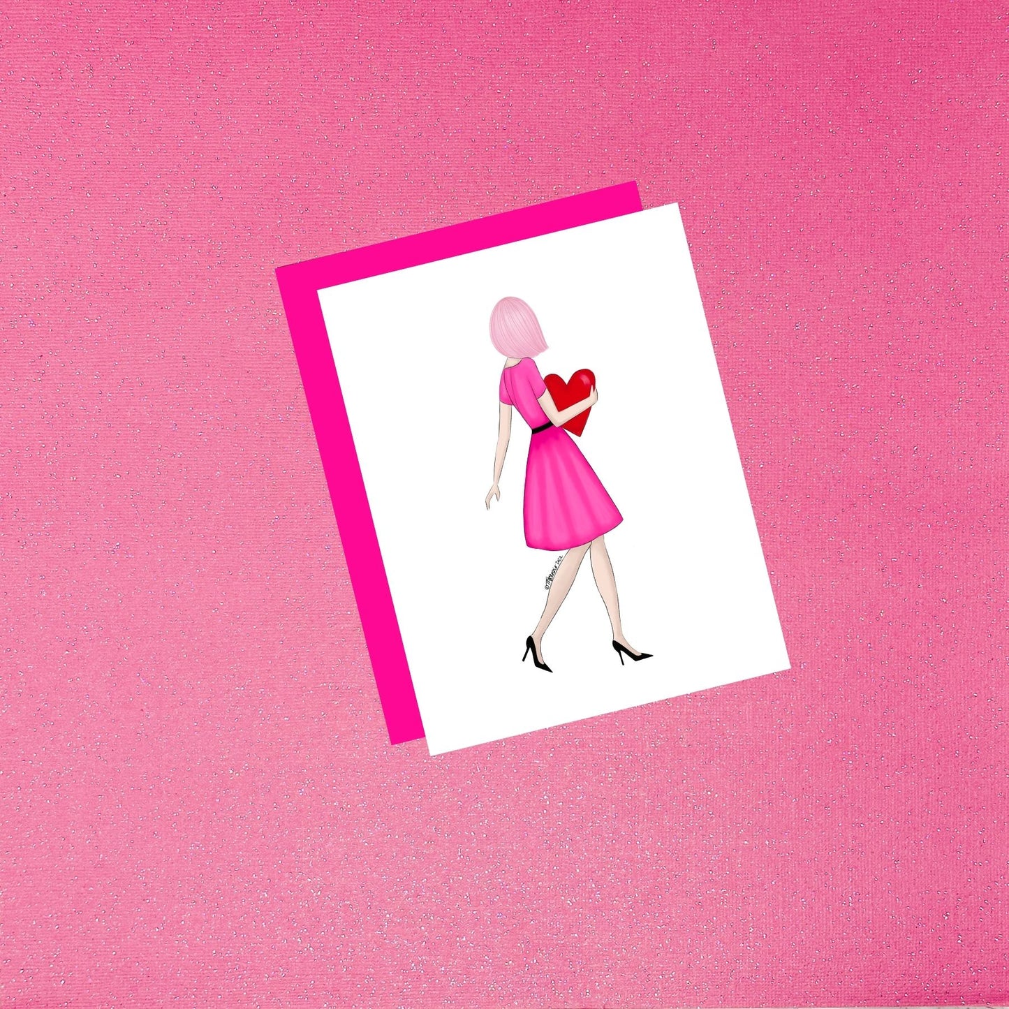 Valentine's Day - Girl With Heart Fashion Illustration Pink Fair