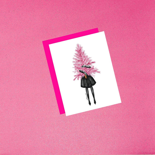 Holiday - Trendy Tree Black and Pink | Hand-Drawn Fashion Illustration Christmas Card